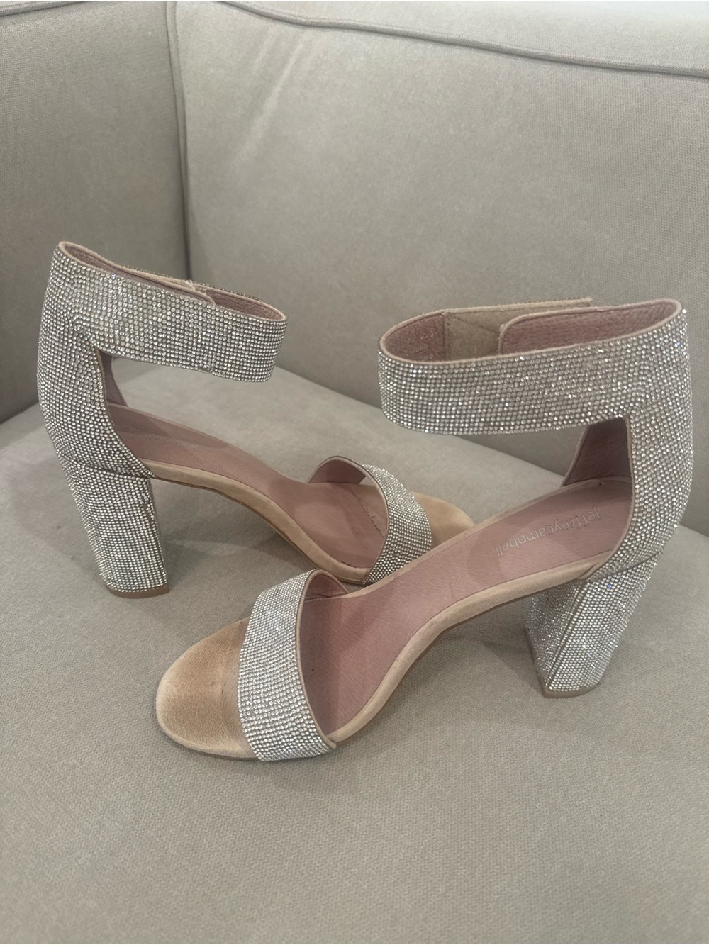Jeffery Campbell Sparkling Block Heel Sandals in Silver - Women's Dress Shoes